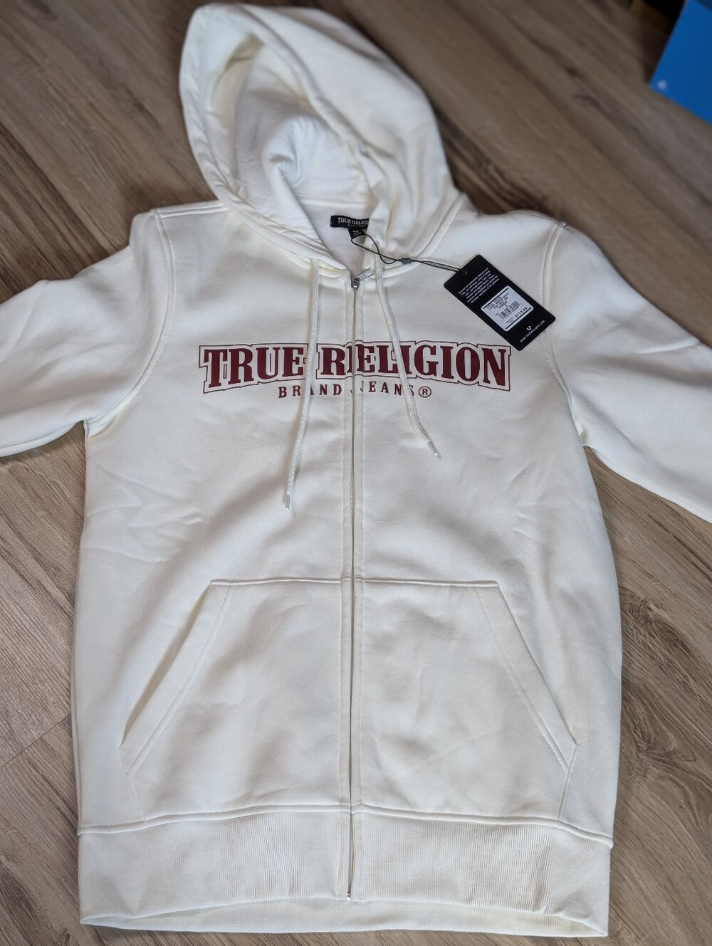 NWT True Religion Cut Out Zip Up Hoodie Winter in  White (700438)Size Small